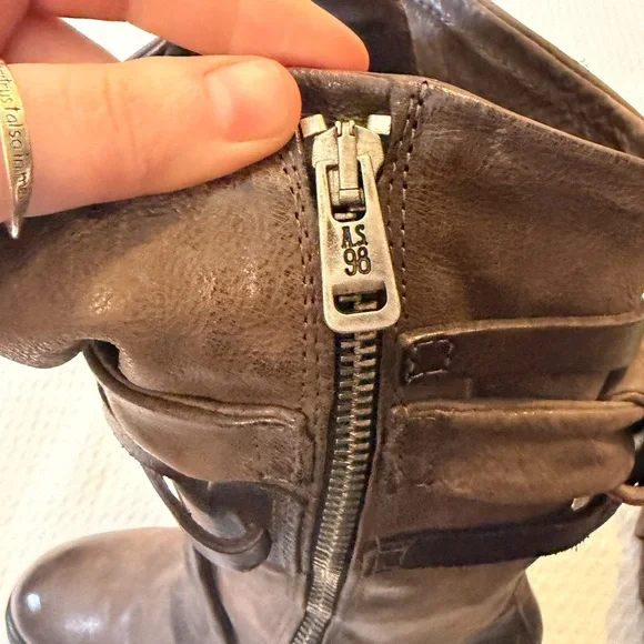A.S.98 Judd Brown/Gray Leather Strappy Calf Boots Size 39/8.5 Western Boho - Picture 12 of 16